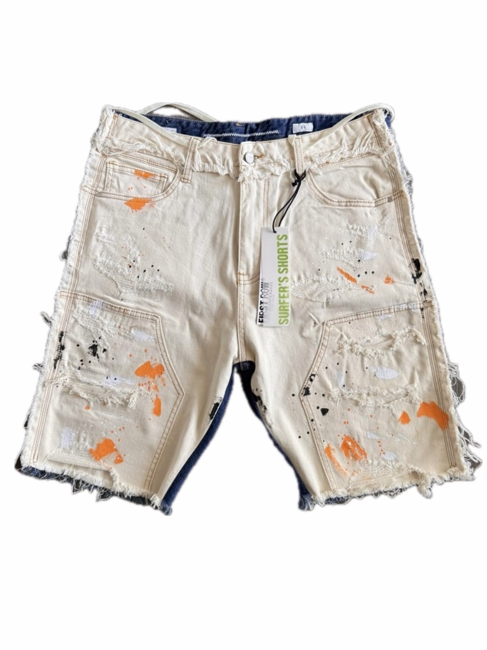 First Row Two-Tone Denim Shorts – Distressed Street Style